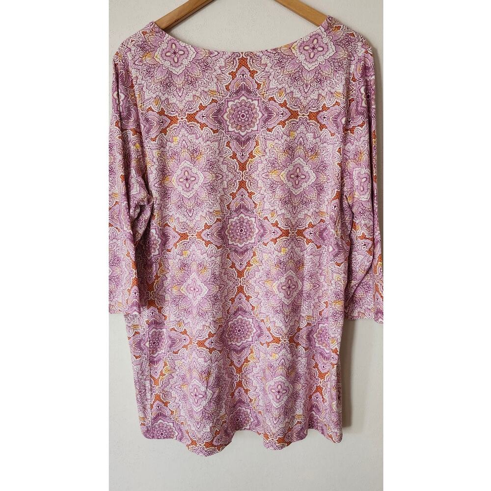 J.Jill Luxe Supima Tunic Top XL Magenta Orange Paisley Mandala 3/4 Sleeve - Picture 4 of 5